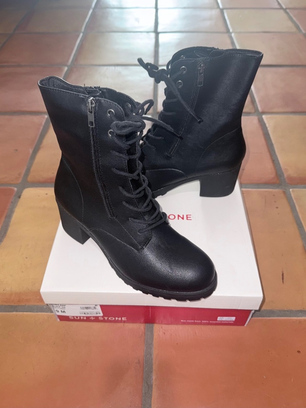 Sun + Stone Sheilaa Black Combat Boots Size 9M New